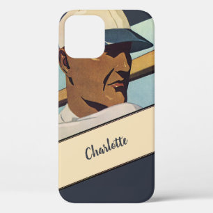Coque iPhone 12 Baseball Batteur de Sport Vintage, Art Stylisé