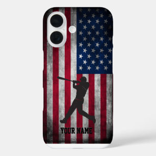 Coques iPhone 16 Baseball Drapeau vintage Américain tendance Person