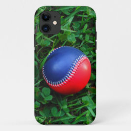 Coque iPhone 11 Baseball Rouge et Bleu avec Stitch Blanc