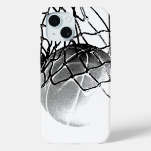 Coque Pour iPhone 15 Basket-ball noir et blanc