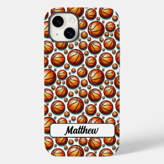Coque Pour iPhone 14 Plus Basket Bleu Orange Nommé Motif sans couture