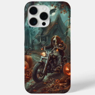 Coque iPhone 15 Pro Max Basset Hound équitation moto Halloween effrayant