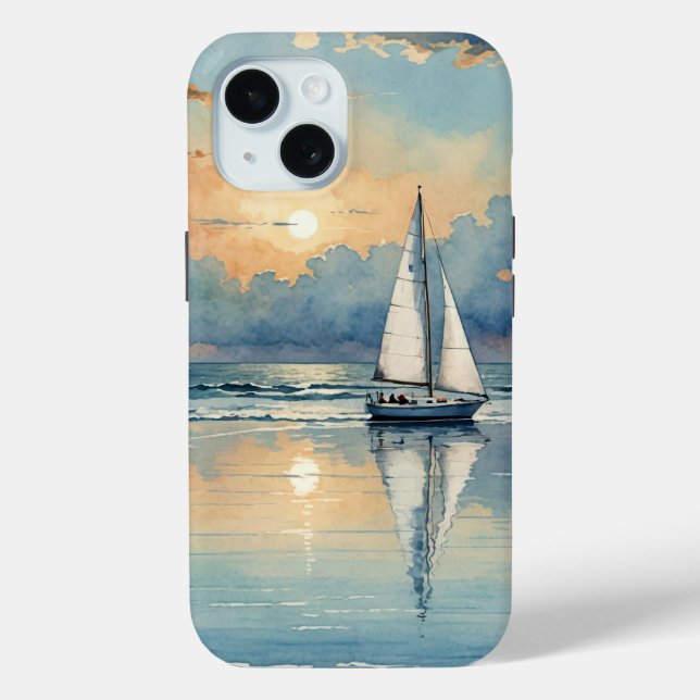 Coques Case-Mate iPhone Bateau À Voile Aquarelle Sur Peinture Océanique (Verso)
