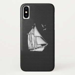 Coques Pour iPhone Bateau à voile Silver Regatta sur Décor en fibre d