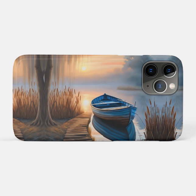 Coques Case-Mate iPhone Bateau bleu rustique Matin Sky réflexion (Dos (Horizontal))