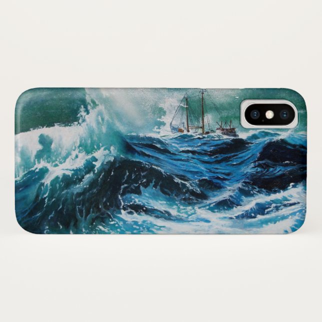 Coques Case-Mate iPhone Bateau dans la mer dans la tempête (Dos (Horizontal))