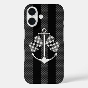 Coques iPhone 16 Bateau de course nautique en style carbone