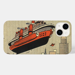 Coque Pour iPhone 14 Bateau de croisière d'hélicoptère de science-ficti