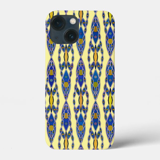 Coques Case-Mate iPhone Batik tribal - Acier bleu, gris et jaune (Verso)
