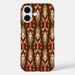 Coques iPhone 16 Batik tribal - Brown, Tan et Coral