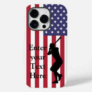 Coque Pour iPhone 14 Pro Batterie de baseball et drapeau américain