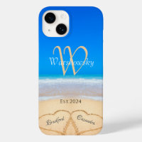Beach Couple Hearts in Sand Famille Monogramme Coq