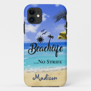 Case-Mate iPhone Case Beachlife No Strife citation été palmier eau T