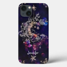 Beau Boho Moon Stars Blue Purple Texte Personnalis