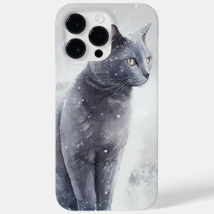 COQUE POUR POUR iPhone 14 PRO MAX BEAU CHAT BLEU RUSSE DE COULEUR D'EAU