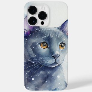 COQUE POUR POUR iPhone 14 PRO MAX BEAU CHAT BLEU RUSSE DE COULEUR D'EAU