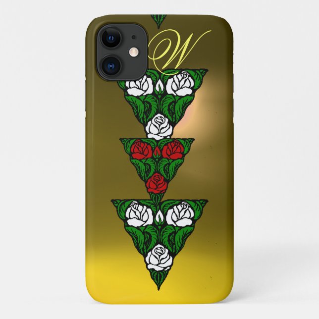 COQUES Case-Mate iPhone BEAU MONOGRAMME TRIANGLE ROSES BLANCHES ROUGES (Dos)