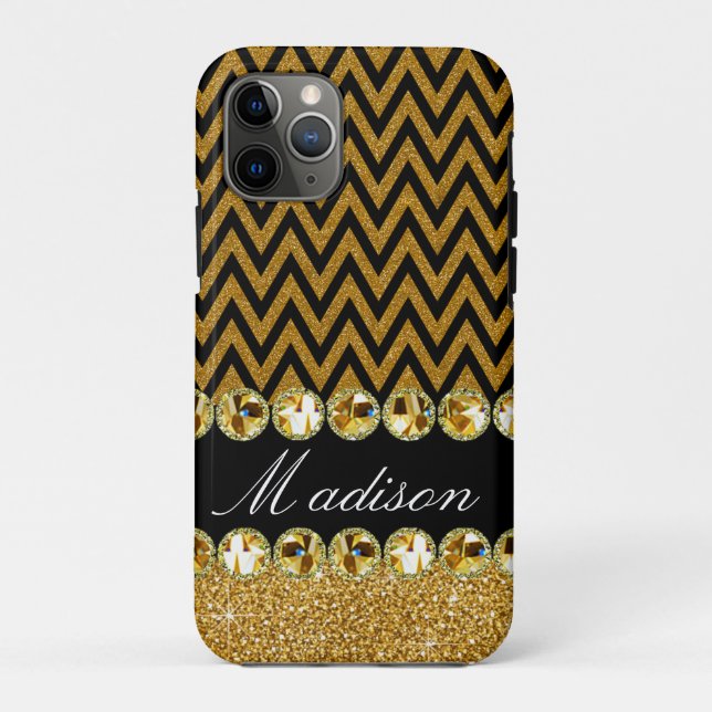 Coques Case-Mate iPhone Beau or Chevron Parties scintillant Bijoux Élégant (Dos)