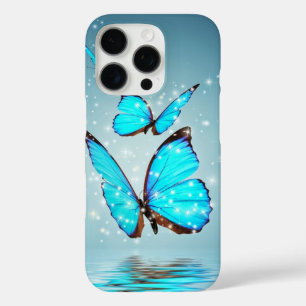 Coques iPhone 16 Pro beau papillon bleu brillant