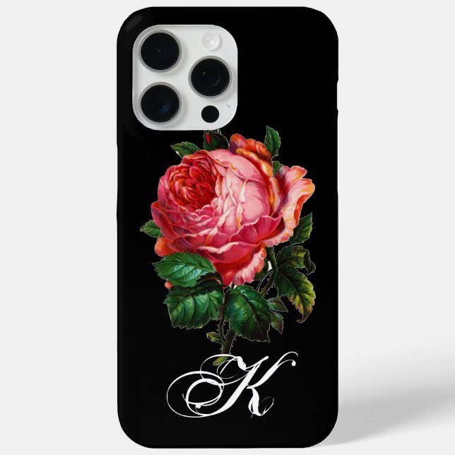 Coques Case-Mate iPhone BEAU ROSE ROSE ROSE MONOGRAM, Noir (Verso)