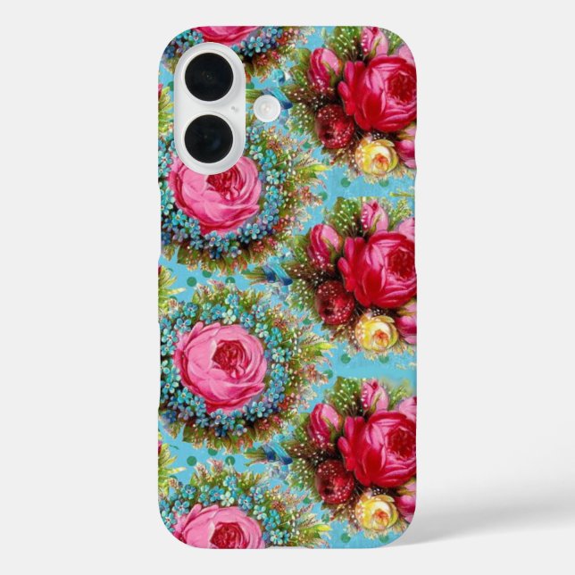 COQUES Case-Mate iPhone BEAU ROSE ROUGE ROSE ROSE ET FLEURS BLEUES (Verso)
