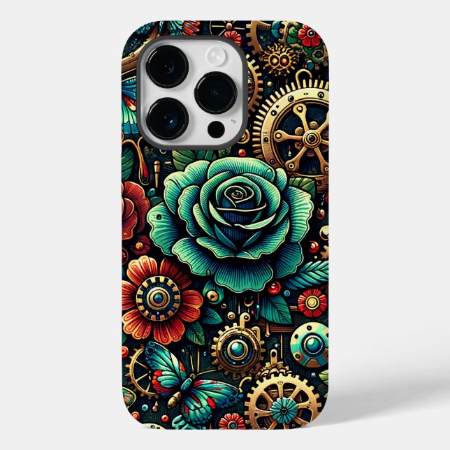 Coques Case-Mate iPhone Beau Steampunk Gears à thème et Roses (Verso)