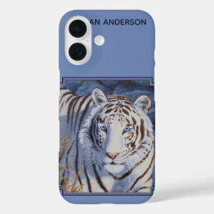 Coques iPhone 16 Beau tigre blanc aux yeux bleu cristal