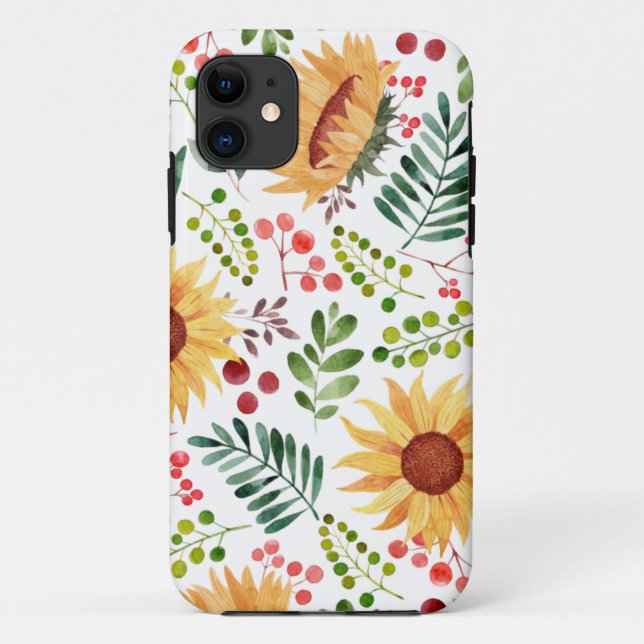Coques Case-Mate iPhone Beau tournesol et baies Aquarelle  (Dos)