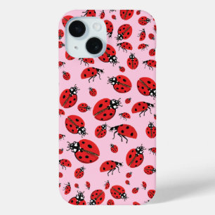 Coque Pour iPhone 15 Beaucoup de Red Ladybugs Lucky Motif Pastel Pink