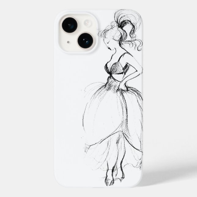 Coques Case-Mate iPhone BEAUTÉ EN ROBE BLANCHE Dessin noir blanc (Verso)