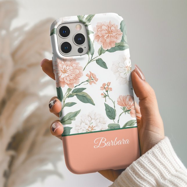 Coques Case-Mate iPhone Beautiful Peach Floral Personalized Name (Créateur téléchargé)