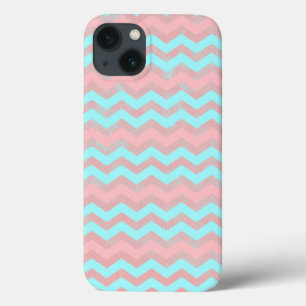 iPhone 13 Coque Bébé bleu et rose motif chevron féminin