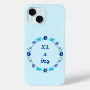 Coque Pour iPhone 15 Bébé bleu Papillons et fleurs personnalisés