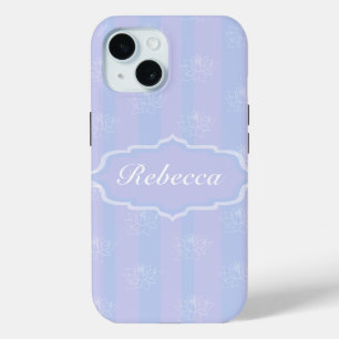 Coque Pour iPhone 15 Bébé Bleu personnalisé délicat motif Lotus