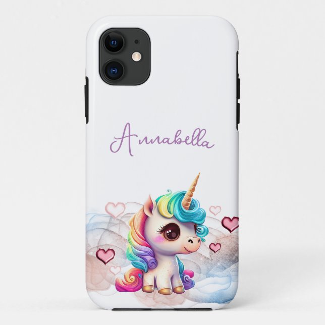 Coques Case-Mate iPhone Bébé Licorne Mignonne et Cœurs (Dos)