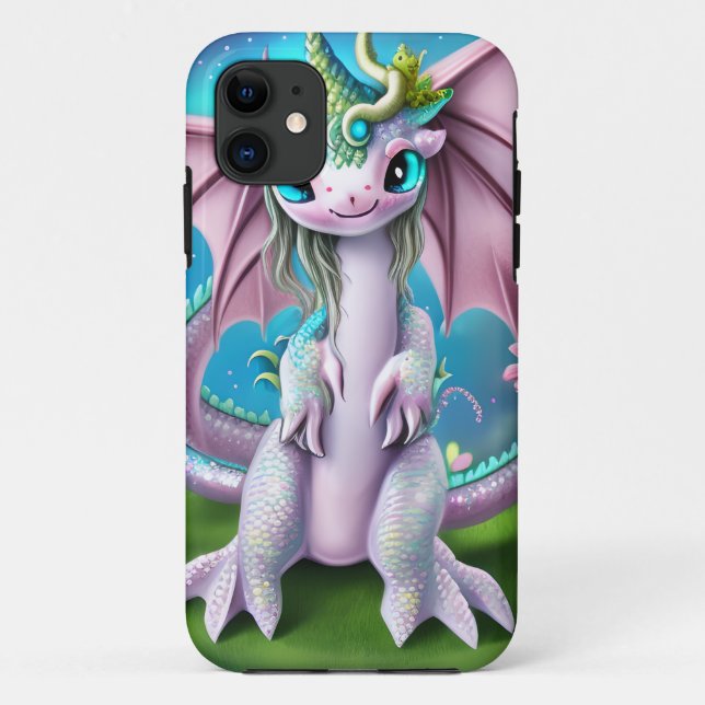 Coques Case-Mate iPhone Bébé mignon et souriant Dragon aux fleurs (Dos)