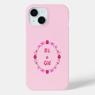 Coque Pour iPhone 15 Bébé rose Papillons et fleurs personnalisés