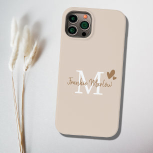 Coque Pour iPhone 14 Beige Minimal Moderne Monogramme initial Nom