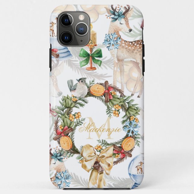 Coques Case-Mate iPhone Belle aquarelle Cerf Noël Nom de famille (Dos)