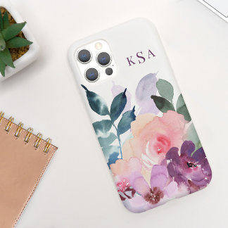 Coque Pour iPhone 14 Belle aquarelle Florales botaniques + Monogramme