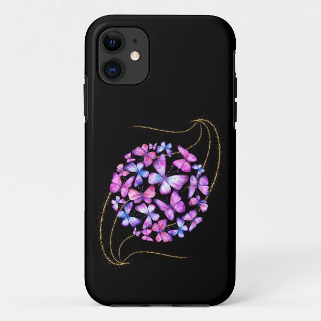 Coques Case-Mate iPhone Belle Aquarelle Papillons avec Boule d'Or (Dos)