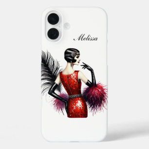 Coques iPhone 16 Plus Belle dame Art Déco ajoutez votre nom 