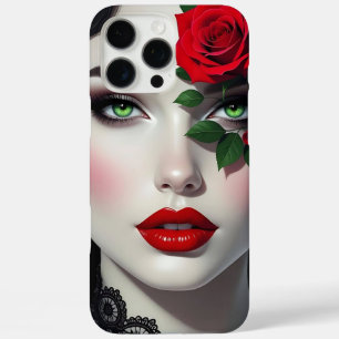 Coques iPhone 16 Pro Max Belle Femme avec Rose Rouge