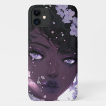 Belle femme noire aux fleurs violettes