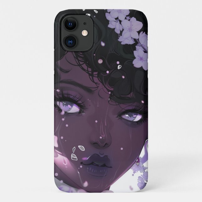 Coques Case-Mate iPhone Belle femme noire aux fleurs violettes (Dos)
