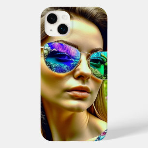 Coque Pour iPhone 14 Plus Belle Fille avec Reflet de Lunettes de Soleil Fleu