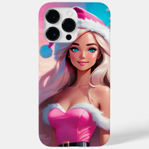 Coque Pour Pour iPhone 14 Pro Max Belle fille de Noël rose 01