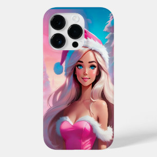 Coque Pour iPhone 14 Pro Belle fille de Noël rose 01