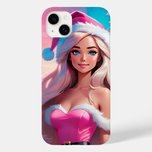 Coque Pour iPhone 14 Plus Belle fille de Noël rose 01