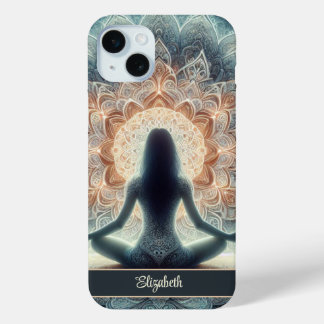 Coque iPhone 15 Mini Belle Mandala Méditerranée fille Nom personnalisé